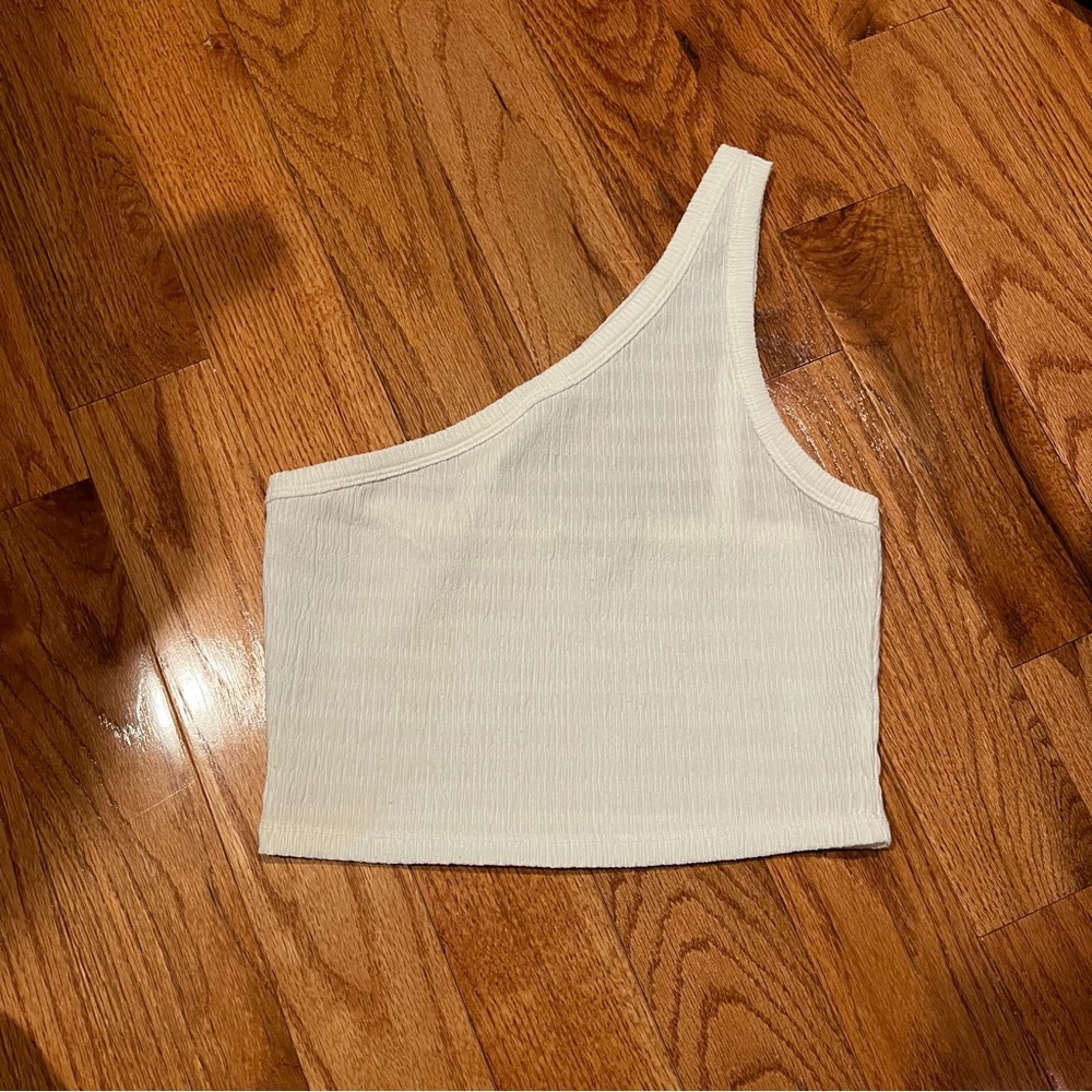 One-Shoulder White Ribbed Top
